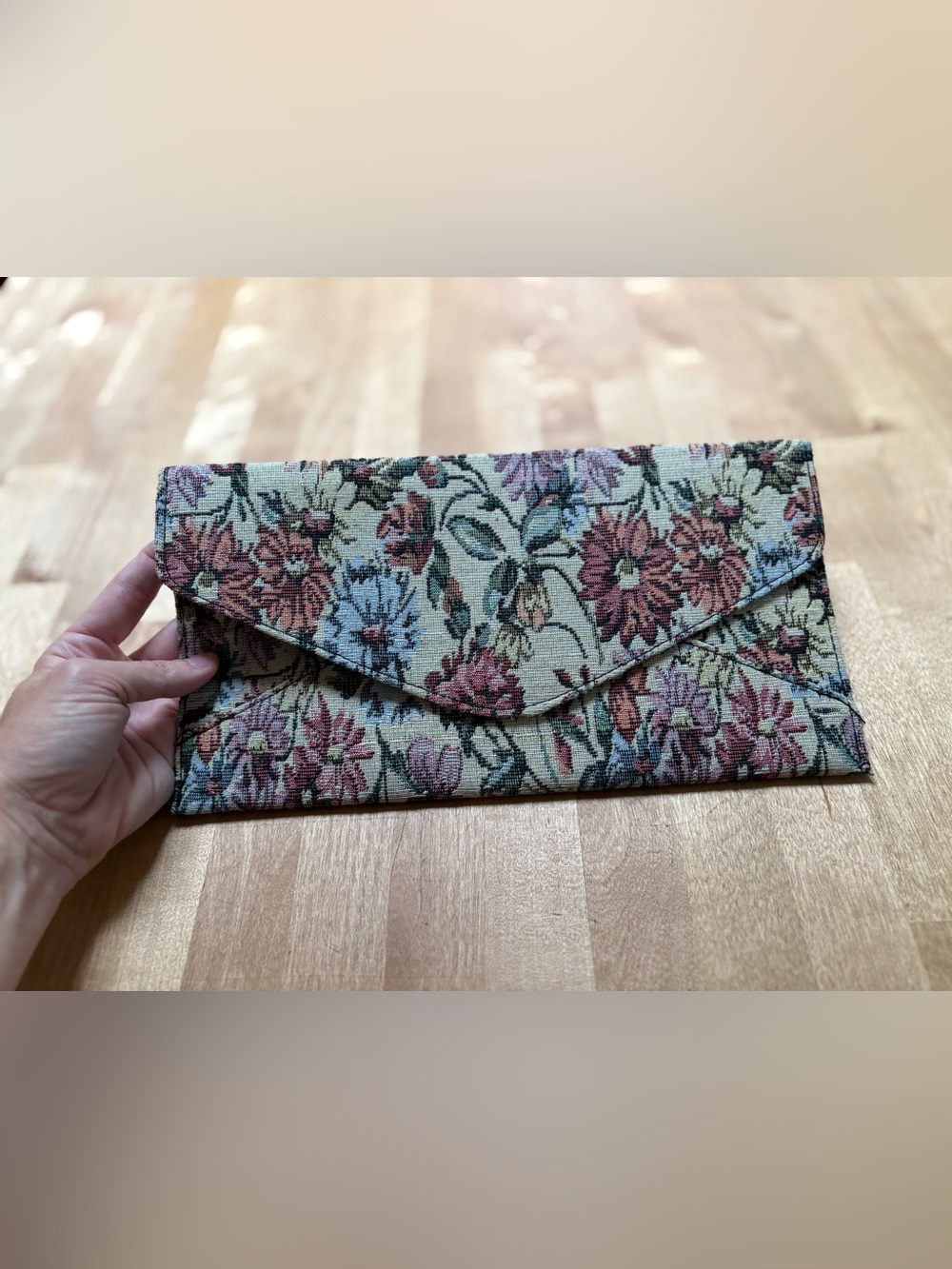 Floral Tapestry Envelope Clutch Multicolor 6 1/4" x 12" Formal Gala Purse